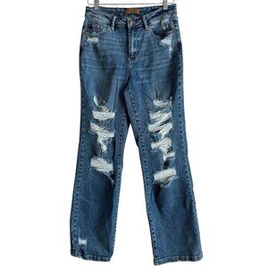 Judy‎ Blue Jeans Women’s 7/28 Straight Fit Mid Rise Distressed Stretch Denim